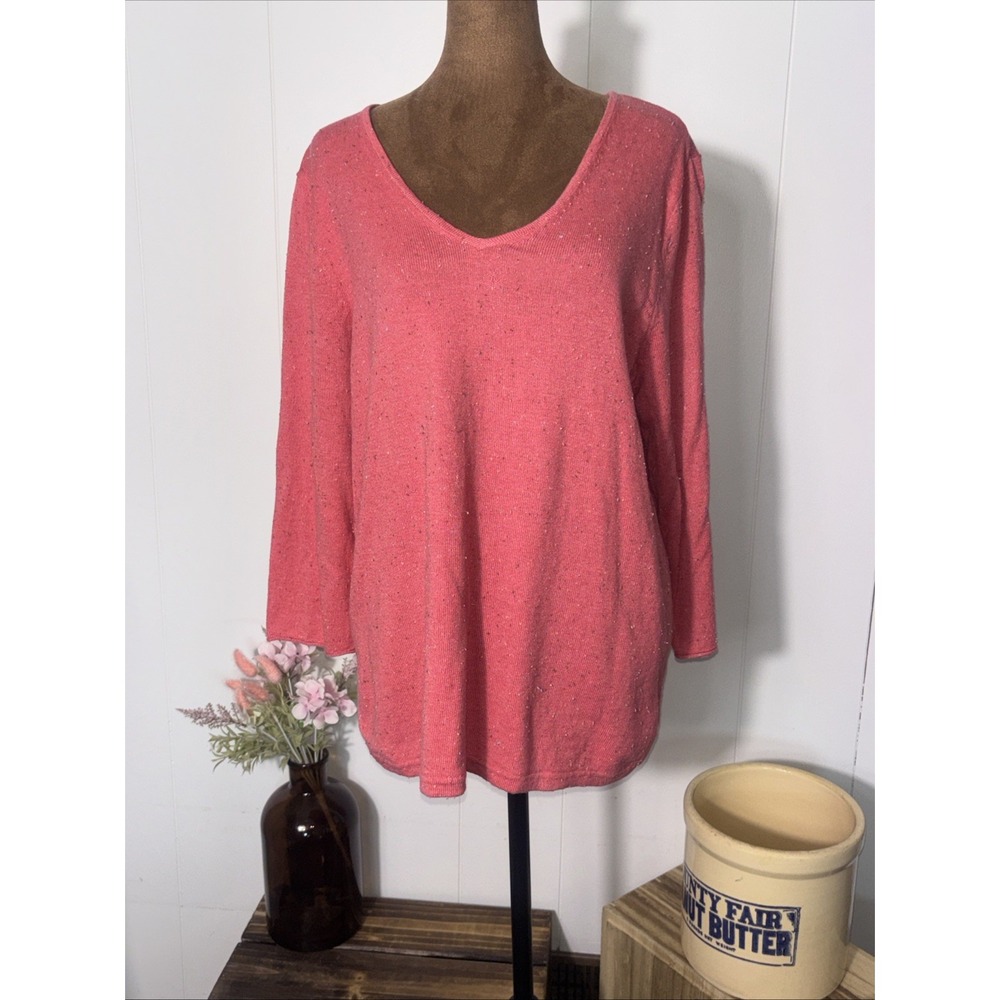 J. Jill French Pink Textured Cowl-Neck  Sz Large Guavamulti 3/4 Sleeves New